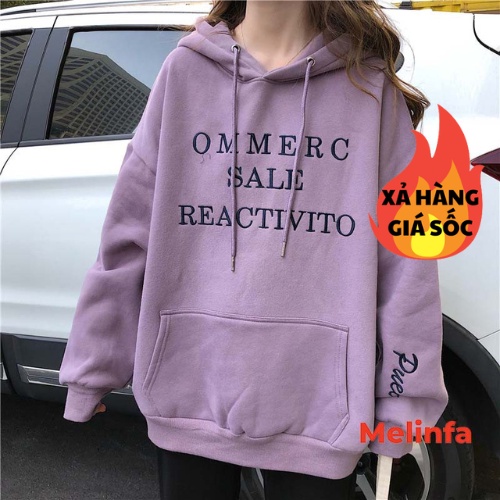 Áo khoác Hoodie nữ, áo nỉ nữ dáng rộng trẻ trung họa tiết chữ thêu phong cách Hàn Quốc mã VAA0017