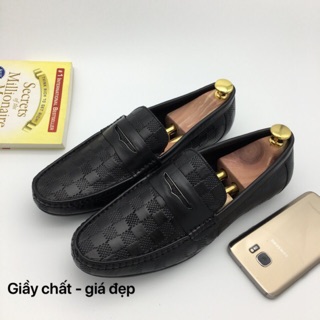 Giầy lười Nam da thật vân ca rô.