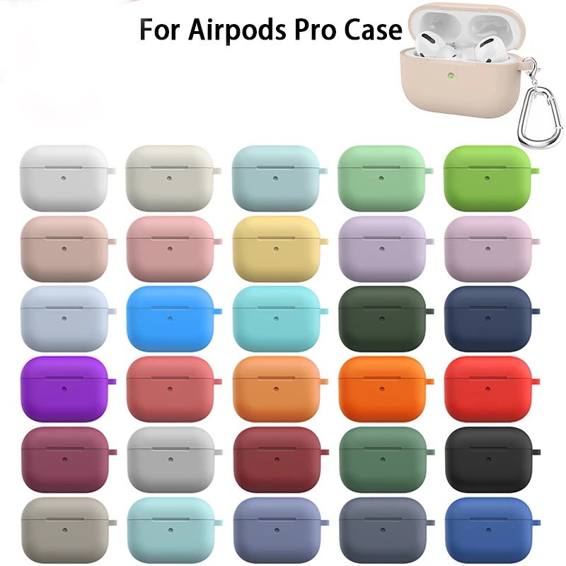 Vỏ bảo vệ hộp sạc tai nghe bằng silicon dày chống sốc kèm móc thích hợp cho Airpods Pro