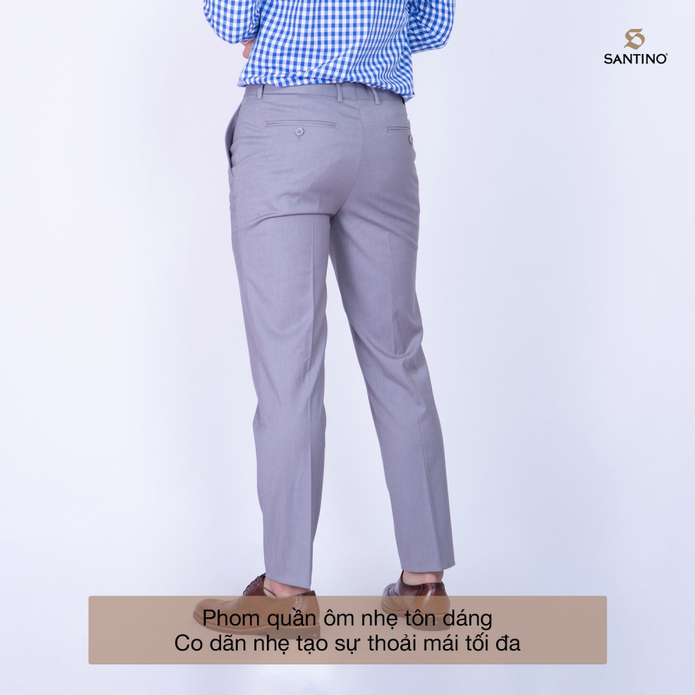 Quần Tây công sở Sợi Tre SANTINO cao cấp, màu ghi form ôm nhẹ, thoáng mát chống nhăn, kháng khuẩn và tia UV - Q065