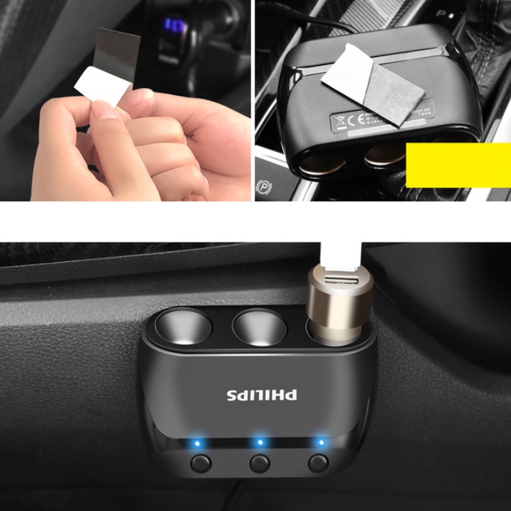 Bộ chia tẩu sạc ô tô Philips tích hợp 3 lỗ tẩu và 1 cổng sạc USB, Car charger DLP2019