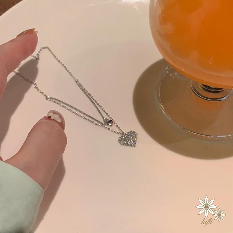 Vòng cổ Hai Lớp Mặt Hình Trái Tim Đính Đá Phong Cách Hàn Quốc Dành Cho Nữ