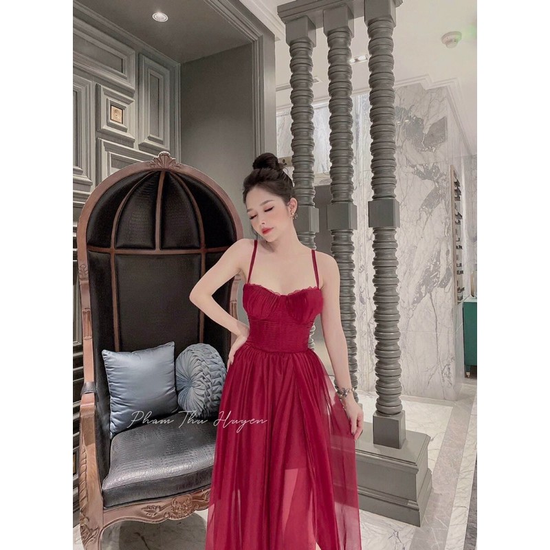 Đầm maxi vol hai dây xẻ tà cúp ngực viền ren (Ảnh thật shop chụp) | BigBuy360 - bigbuy360.vn