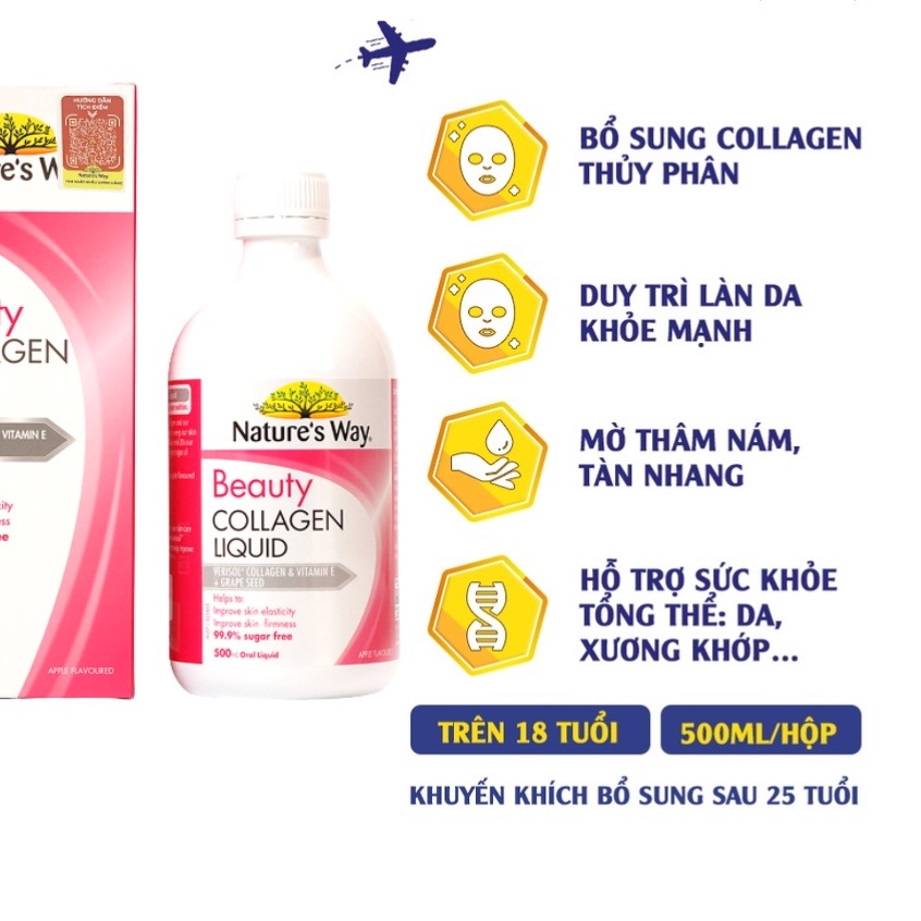 Nature's way beauty collagen liquid.bổ sung collagen thủy phân dạng nước giúp làm đẹp.Chai 500ml suckhoechomoinha