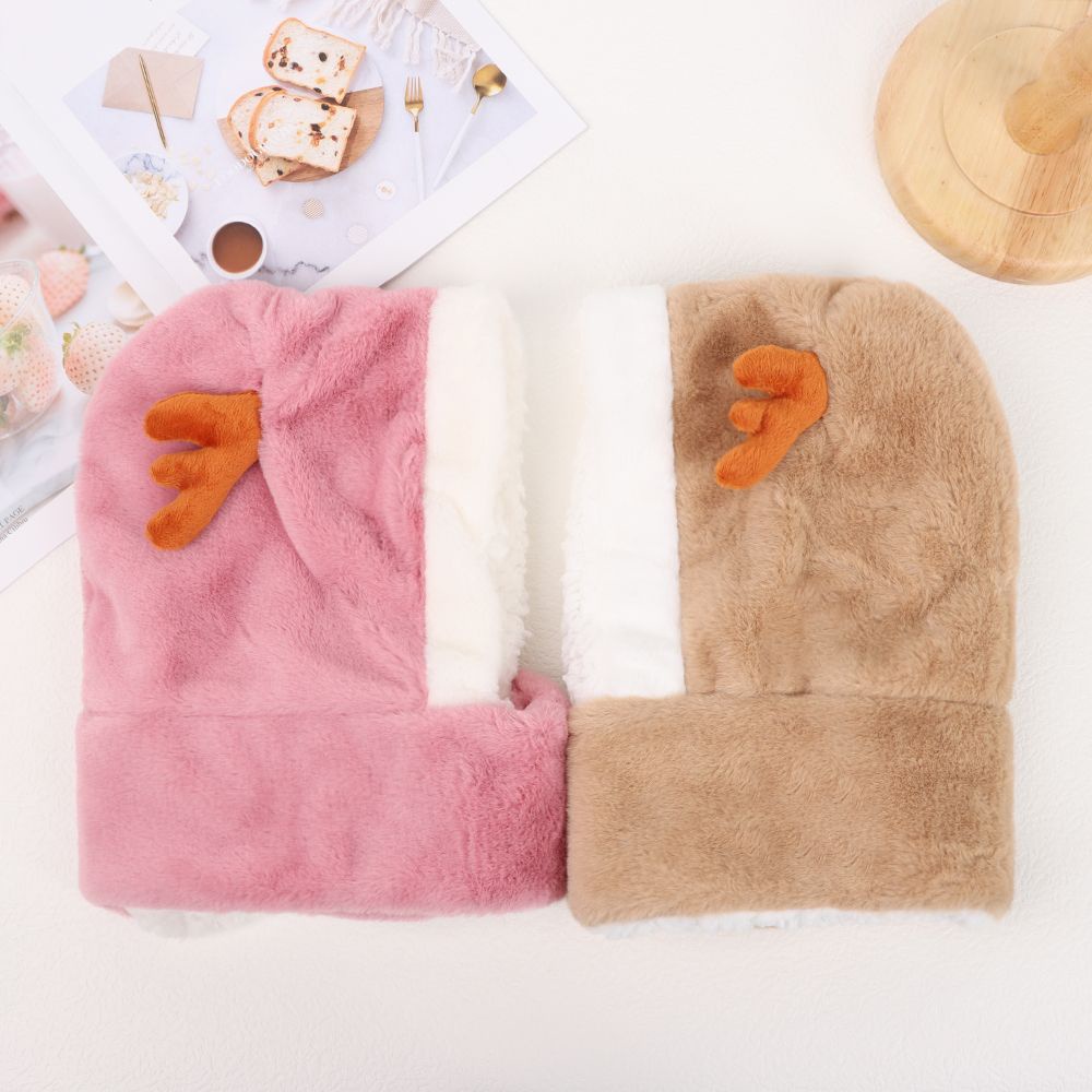 Mũ trùm đầu khăn quàng cổ hình sừng hươu dễ thương cho bé