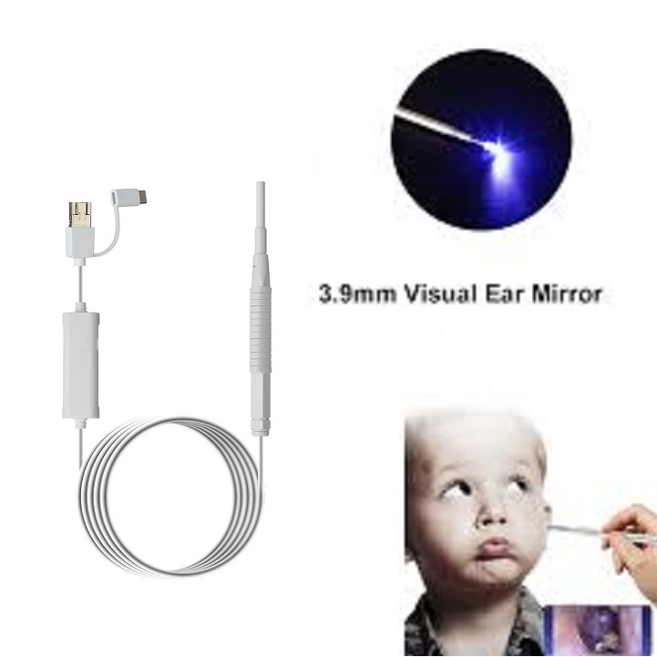 Dụng cụ soi tai, lấy ráy tai cho trẻ em có camera nội soi siêu nhỏ 3.9mm độ nét cao 6 đèn led trợ sáng