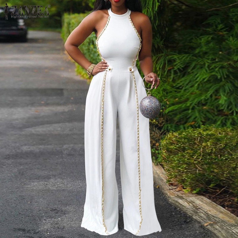 Zanzea Bộ Áo Liền Quần Ống Rộng Có Túi Phong Cách Đường Phố Châu Âu Thời Trang Cho Nữ