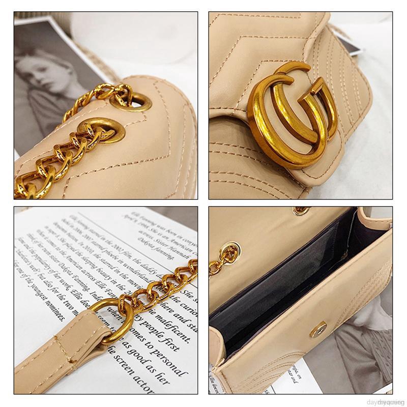 Women Casual Solid Color Crossbody Lozenge Chain Shoulder Bag Handbag