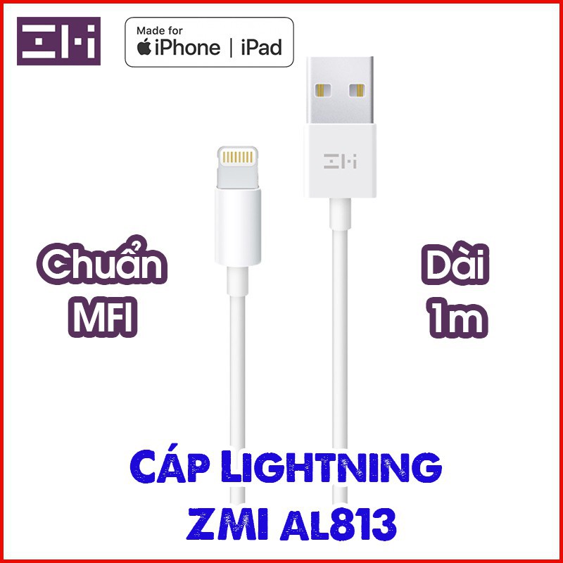 Cáp Lightning ZMI AL813 Dài 1m / AL831 Dài 2m dùng cho iPhone, iPad chuẩn MFi - Minh Tín Shop