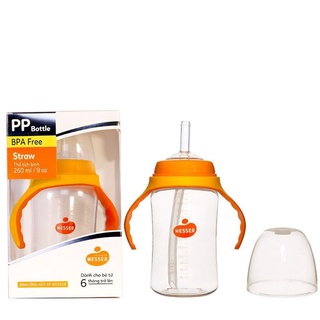 (MẪU MỚI MÀU CAM) BÌNH SỮA PP WESSER CỔ RỘNG 260ML/ CỔ RỘNG 260ML CÓ ỐNG HÚT