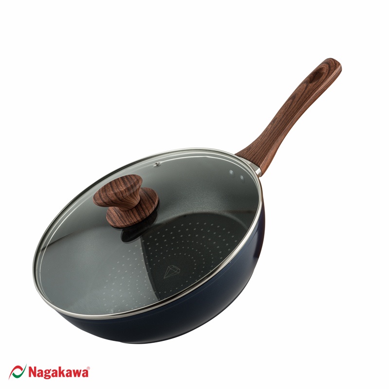 COMBO SIÊU ĐẦU BẾP: chảo Nagakawa 22cm NAG2201 và chảo sâu vung kính 28cm NAG2853