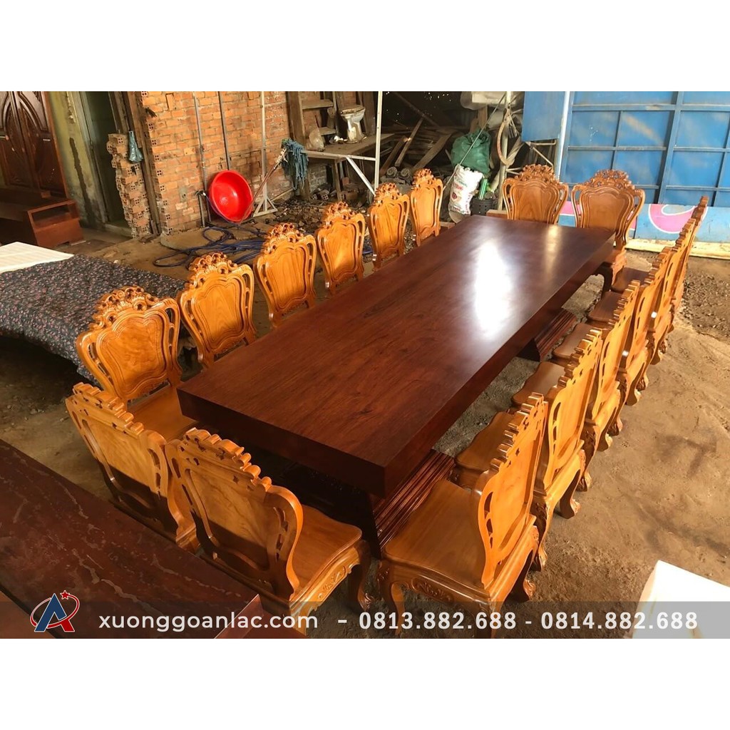 Bộ bàn họp gỗ nguyên tấm siêu khủng 16 ghế louis sang trọng