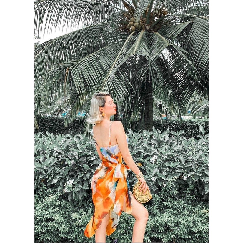 Bikini Đồ Bơi Nữ Một Mảnh Kèm Khăn Choàng Họa Tiết Gợn Sóng Màu Vàng Lửa/ Tím R3 | BigBuy360 - bigbuy360.vn