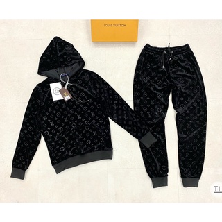 Bộ nhung Lv vân chìm có mũ bản đẹp mới cực sang hot trend 2021 - Bộ đông