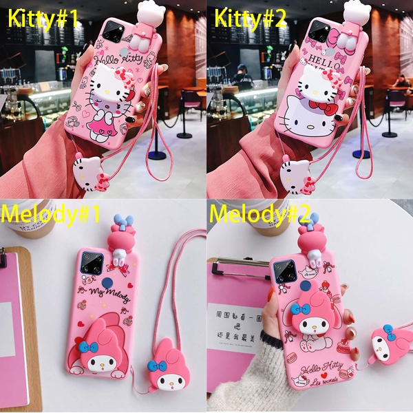 Ốp Điện Thoại Silicon Mềm Có Đế Đỡ Và Dây Đeo Hình Hello Kitty Cho Realme C11 2020 C11 2021 C12 C15 C25