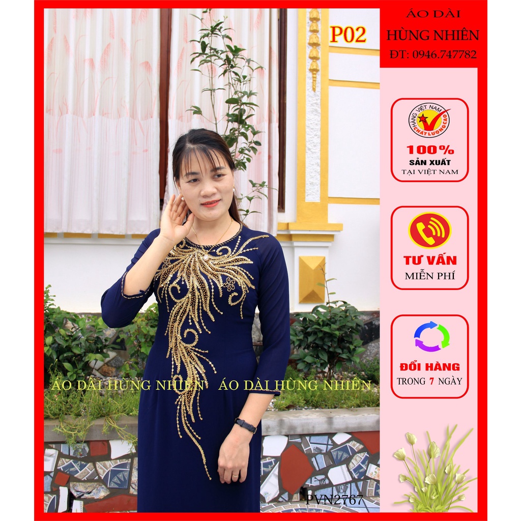 ÁO DÀI TRUNG NIÊN LỤA CHIFFON KẾT ĐÁ PHA LÊ CAO CẤP
