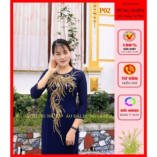 P02 - áo dài trung niên lụa chiffon kết đá pha lê cao cấp
