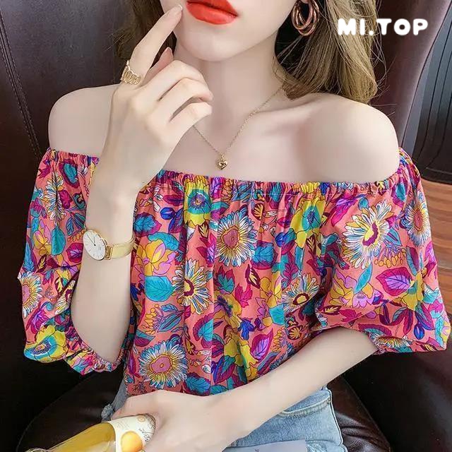 Áo Sơ Mi Chiffon Tay Ngắn Phồng Quyến Rũ Thời Trang Hàn Quốc Cho Nữ