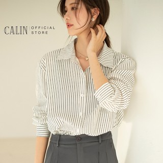 Áo sơ mi nữ kẻ sọc đen trắng Calin mẫu 2023
