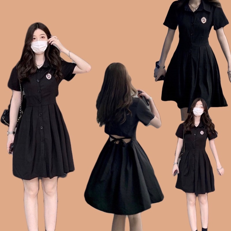 ĐẦM ĐEN TAY NGẮN DIVIA DRESS thiết kế cut-out lưng phần eo có bo chun co giãn và thắt nơ sau lưng | WebRaoVat - webraovat.net.vn