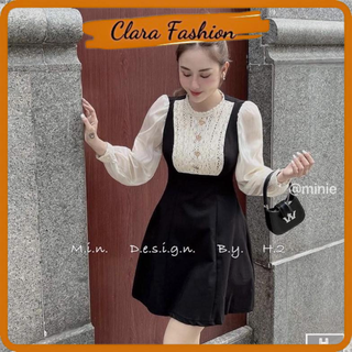 Váy nhung cổ xếp ren phối tay tơ tiểu thư clara siêu xinh