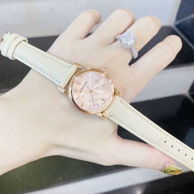 Đồng hồ dây da nữ Burberry mặt hồng, bảo hành 12 tháng, có box MTP-STORE