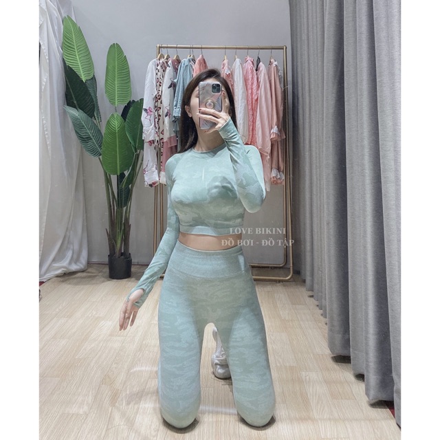 Đồ tập gym , bộ đồ tập thể thao nữ dài tay xanh mint Gymshark