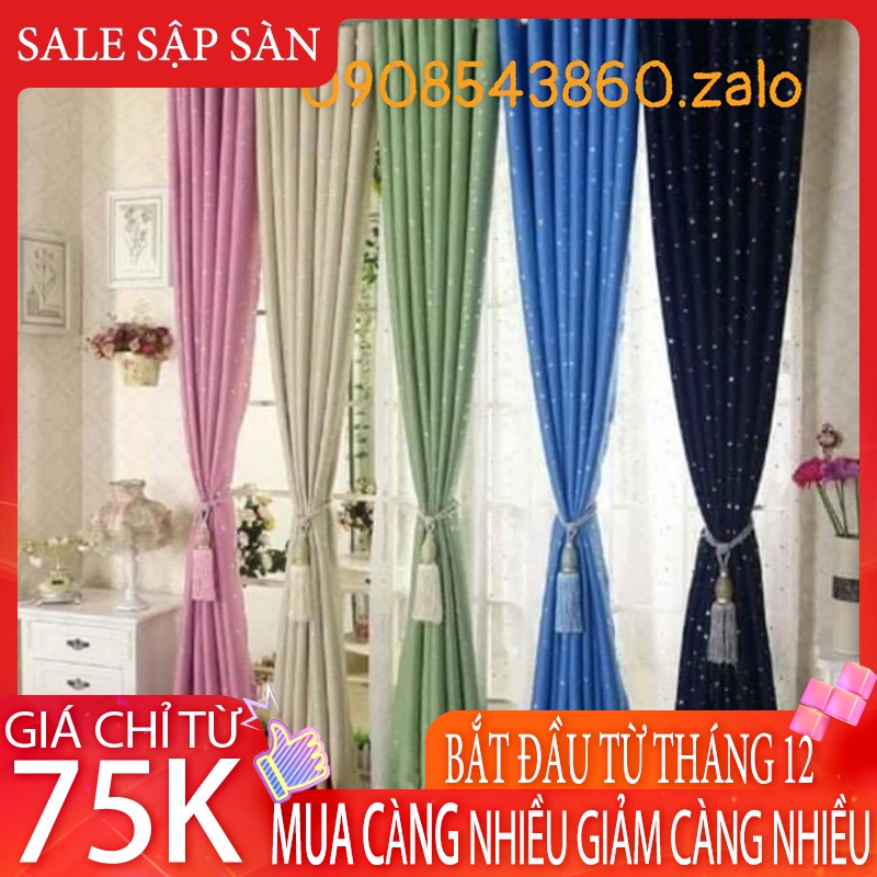 Rèm cửa sổ, rèm cửa chính may sẵn chất liệu vải lụa hoa văn hình sao chống nắng cực tốt rộng 1m3 dài 1m8.