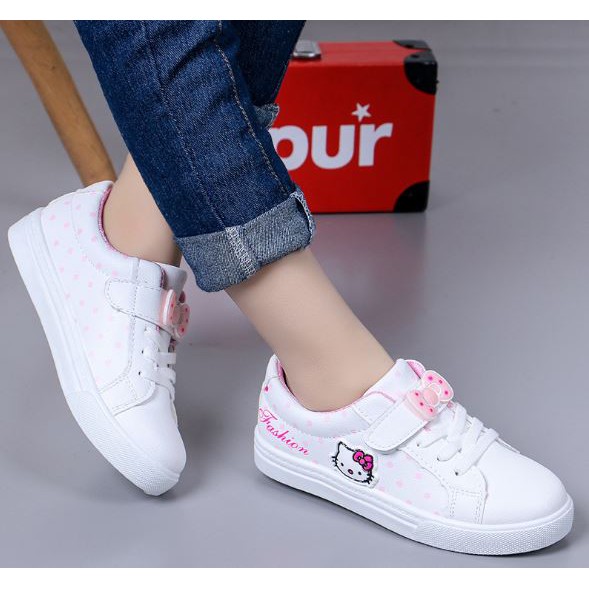 Giày bé gái Hello Kitty xinh xắn kiểu quai dán dễ đi BG10- TRẮNG