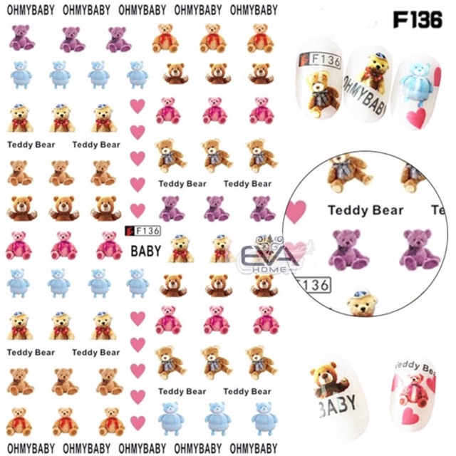 STICKER DÁN MÓNG TAY HÌNH GẤU DỄ THƯƠNG TOPIC OF CUTE BEAR