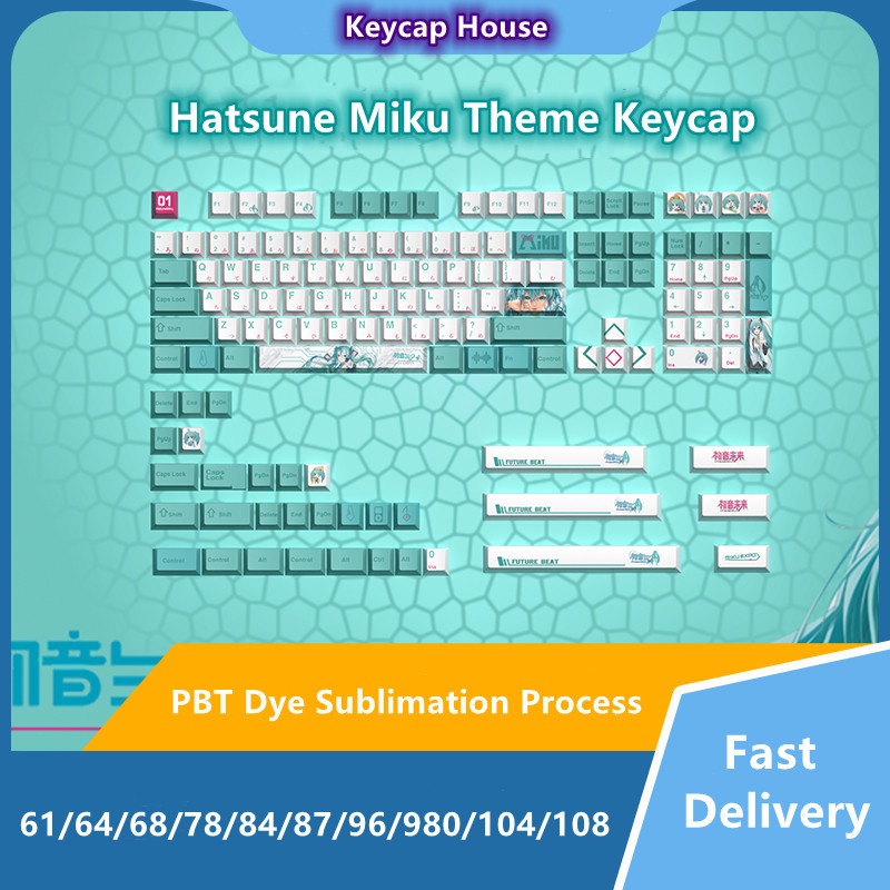Hatsune Miku Keycap Cherry Hồ sơ Anime Miku Chủ đề Keycap PBT Thuốc nhuộm Thăng hoa Bàn phím cơ Keycap 141 Phím
