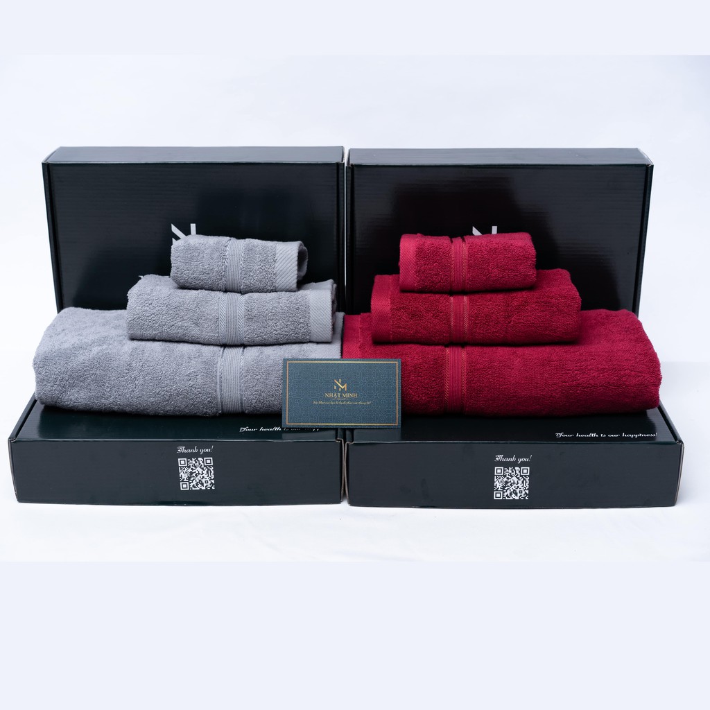 Khăn tắm cotton xuất khẩu set combo 3 chiếc kèm hộp thấm hút nước cực tốt khăn bông cao cấp thích hợp làm quà tặng