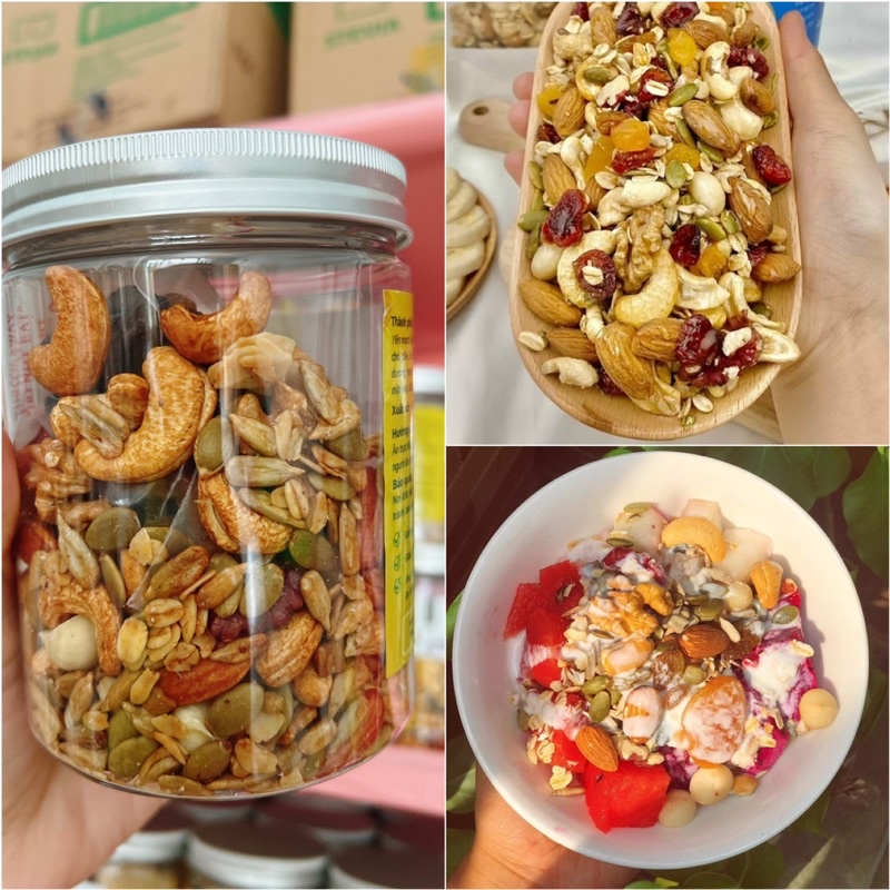 GRANOLA SIÊU HẠT GỒM 12 loại quả &amp; hạt 90% dành cho ăn kiêng vị Vani truyền thống