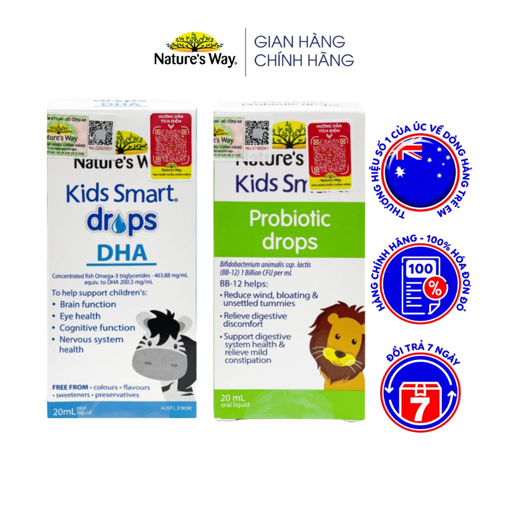 Combo 2 Siro Uống Nature's Way Kids Smart Drops Probiotic Và Drops DHA Bổ Sung Dưỡng Chất Cho Bé