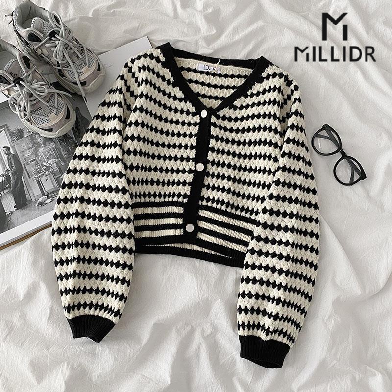 Áo Sweater Tay Dài Dáng Rộng Kẻ Sọc Kiểu Retro Hàn Quốc Xinh Xắn Cho Nữ