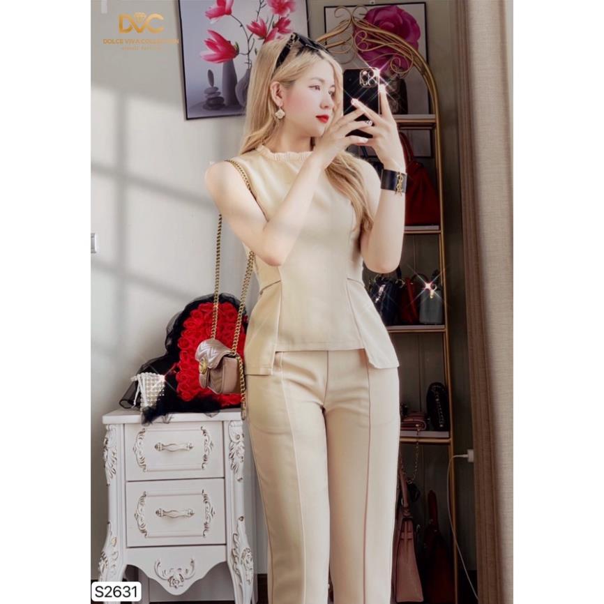 SET VÀNG BE PHỐI VIỀN CỔ BÈO NHÍ BUỘC NƠ SAU - S2631 - DOLCE VIVA COLLECTION VAY-BIGTREESTORE