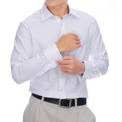 Áo sơ mi nam Việt Tiến màu trắng tay dài vải BAMBOO SPUN, chính hãng , cao cấp – form suông REGULAR- tà bầu