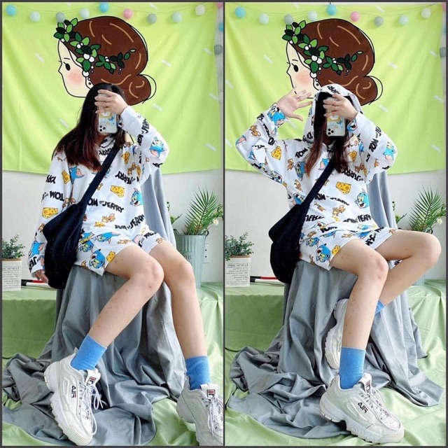 [Ảnh thật] Set hoodie 3d unisex tom &amp; jerry/ set bộ 2 món áo hoodie + quần short