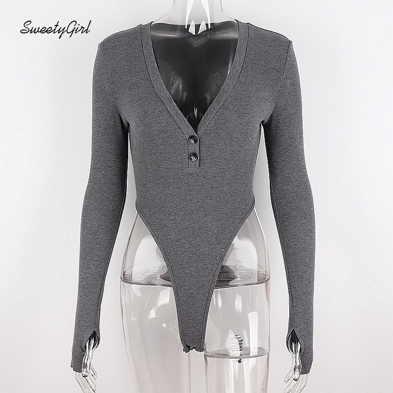 Bộ Áo Liền Quần Tay Dài Cổ Chữ V Màu Trơn Cài Khuy Thời Trang Đường Phố Cho Nữ