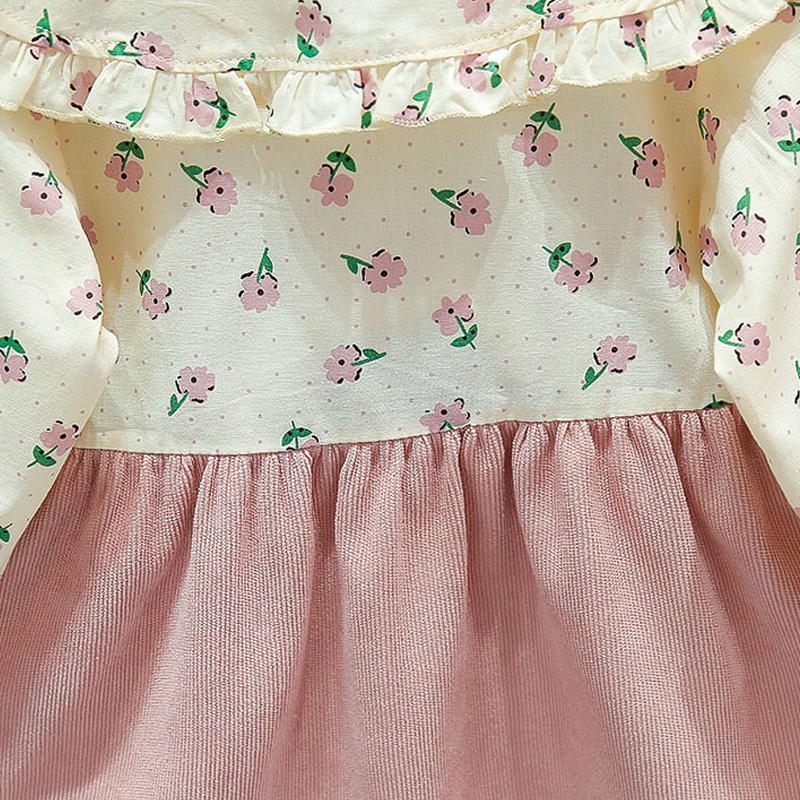 Đầm Cotton Cổ Búp Bê In Hoa Màu Hồng Dễ Thương Thời Trang Mùa Thu Cho Bé Gái