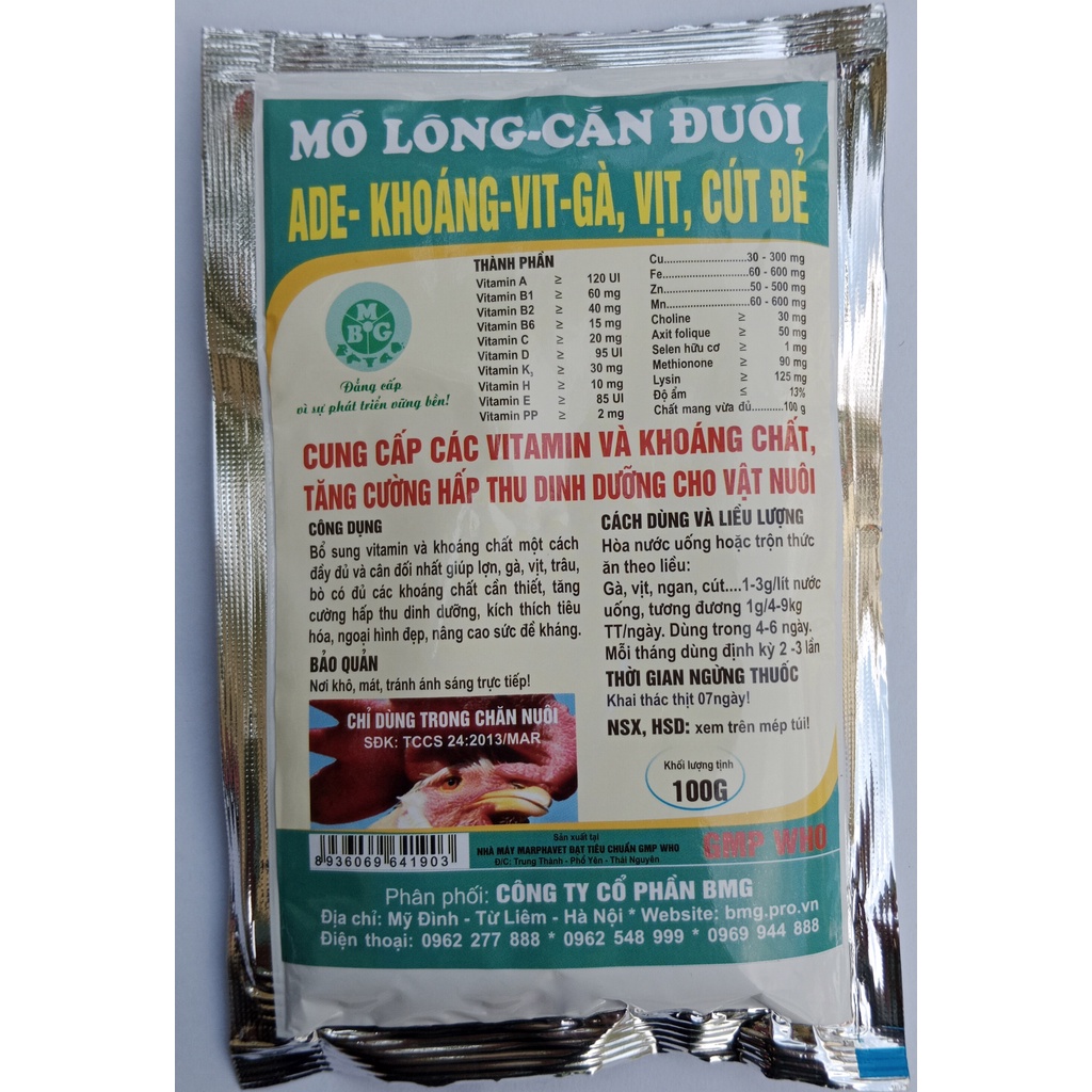 1 gói ngày ngày lớn 100g Premix khoáng vi lượng dùng tốt cho gia súc, gia cần, gà chọi, gà đá, chim cảnh