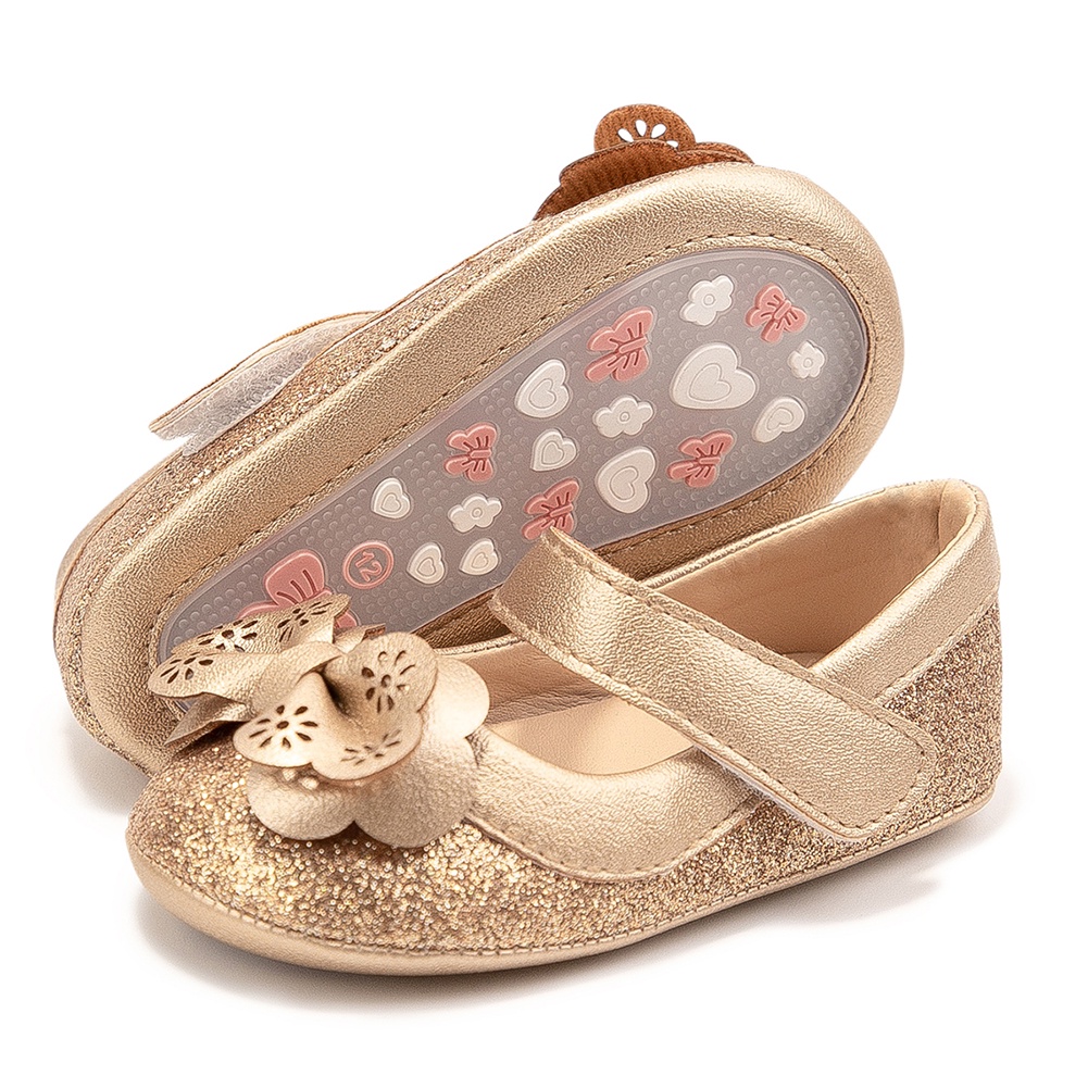 Giày búp bê da PU đế mềm chống trượt đính sequin lấp lánh cho bé gái 0-18 tháng tuổi