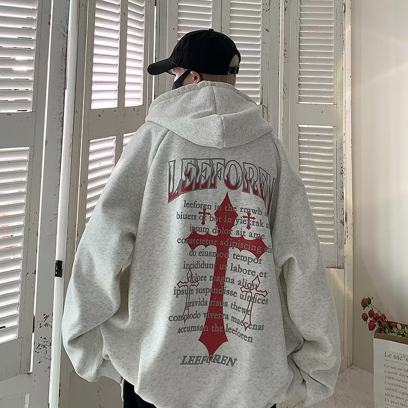 Áo hoodie Dáng Rộng In Chữ Phong Cách retro Mỹ Cho Nam