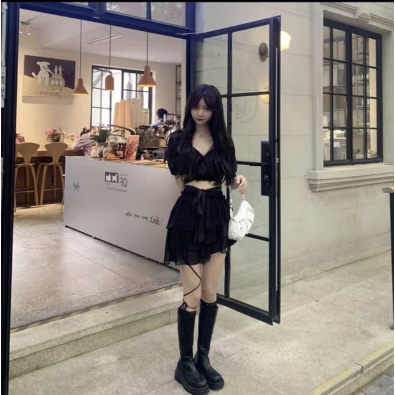 Set áo váy quấn eo chân siêu hot