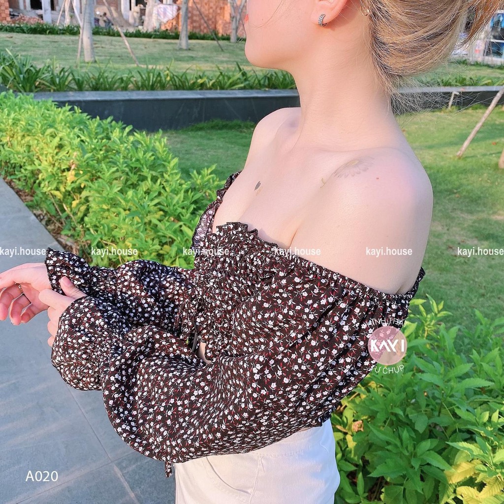 Áo trễ vai tay dài hoa - ảnh thật - A020 | BigBuy360 - bigbuy360.vn