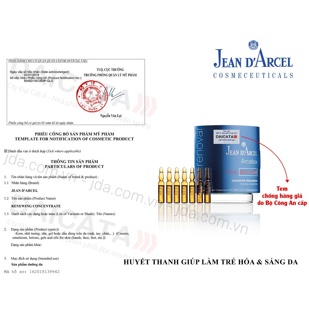 [HÀNG NHẬP KHẨU] Huyết Thanh Tế Bào Gốc Giúp Làm Trẻ Hóa Và Sáng Da Jean D’Arcel Renewing Concentrate