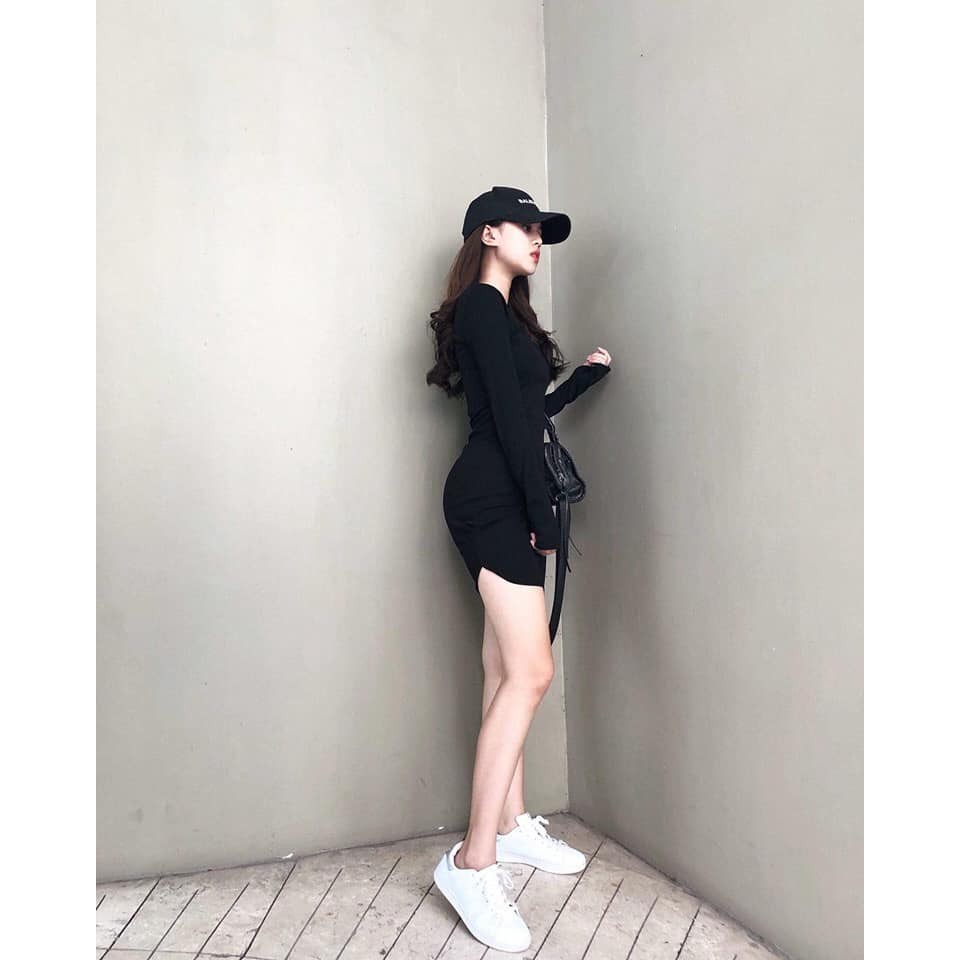 Đầm Thun Trơn Xỏ Ngón Finger Nữ [FREESHIP] 🌸 Váy dáng ôm body tay dài màu đen Ulzzang sexy zip hàn quốc SIÊU HOT 🌸 | BigBuy360 - bigbuy360.vn