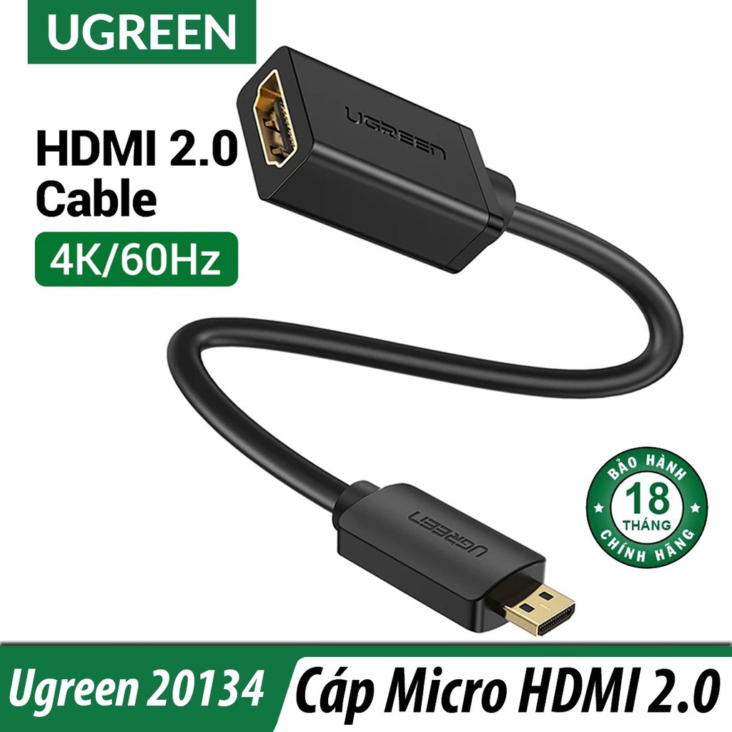 Cáp Micro HDMI ra HDMI 2.0 Hỗ trợ 4K@60Hz Cao Cấp UGREEN 20134 Chính Hãng