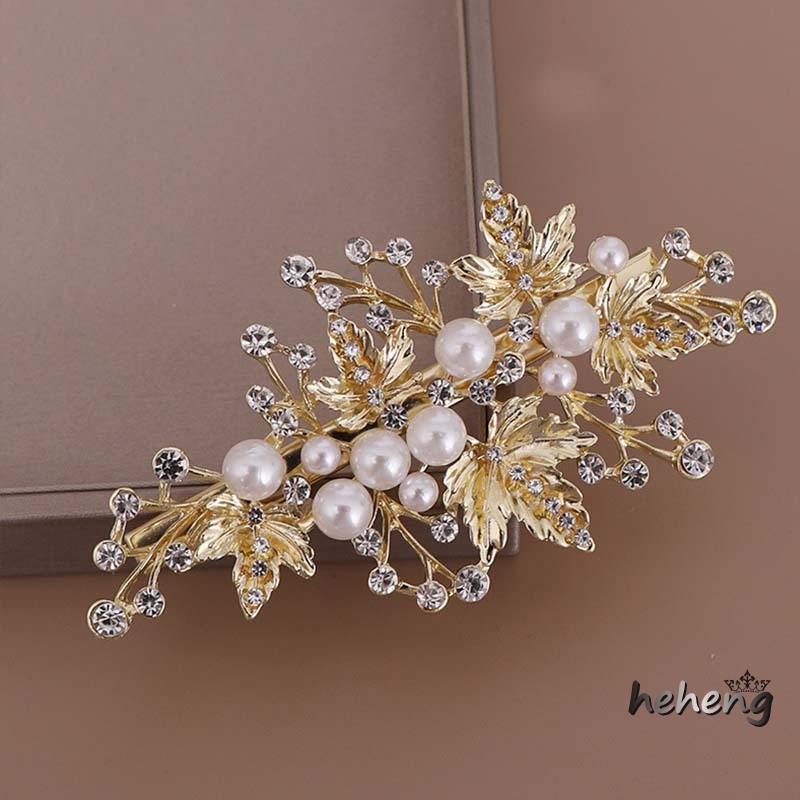 1 Cặp Kẹp Tóc Hình Lá Đính Ngọc Trai Nhân Tạo Sang Trọng