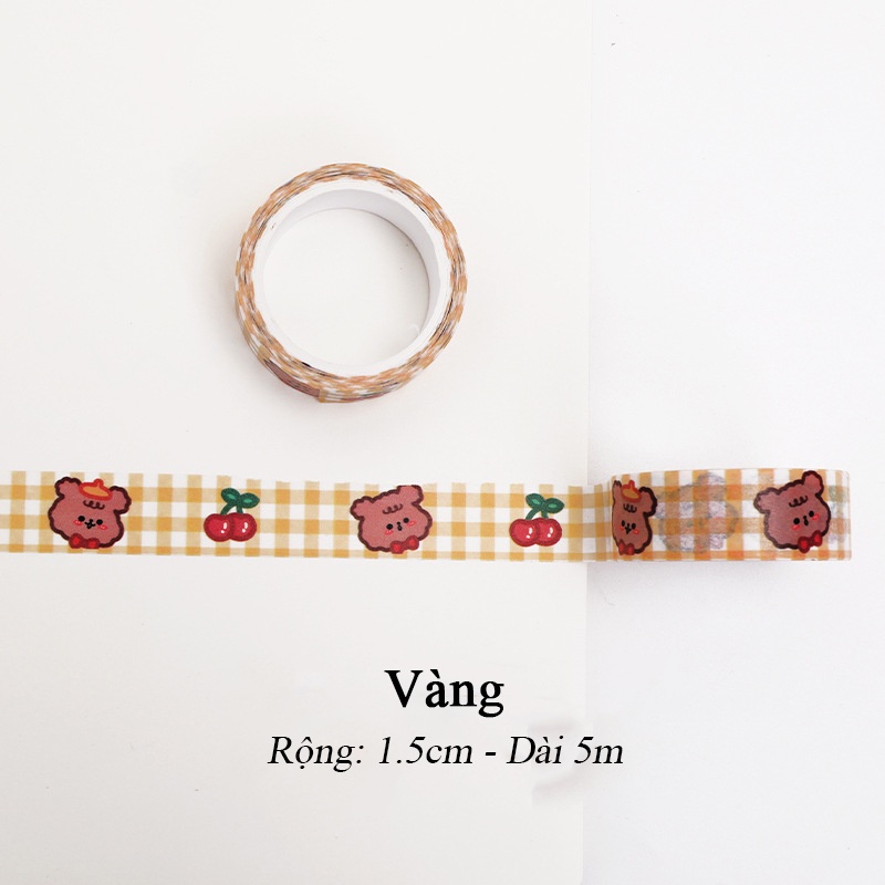 Cuộn Washi Tape băng dính dán trang trí DIY với nhiều hình cute dễ thương (dài 5m)